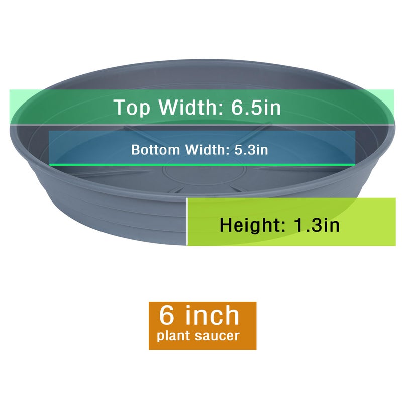 LWALRS Plant Saucer 6 Inch 4 Pack 6 8 10 12 14 16 18 20 25, Plastic Plant Trays for Pots,Extra-Deep Plant Water Dray Tray, Bird Bath Bowl, Heavy Flower Plant saucers Indoors and Outdoor No Holes 6in-4 grey - Image 2